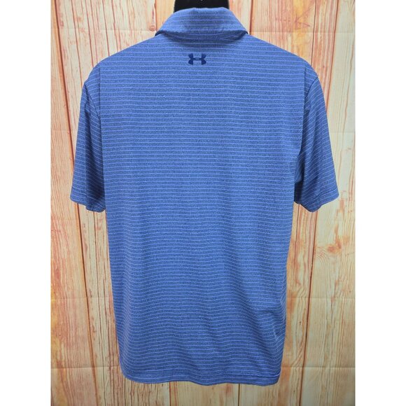 Under Armour Mens HeatGear Loose Fit Striped Polo Large Purple - Picture 2 of 7